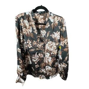 Express Relaxed Portofino Women’s Brown Black Floral Blouse Long Sleeve Top Sz S